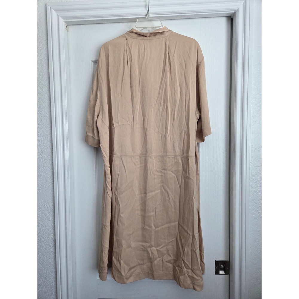 Uniqlo Tie Neck Midi Dress Work Office Career Beige Sz L Lagenlook Minimalist - Picture 3 of 6